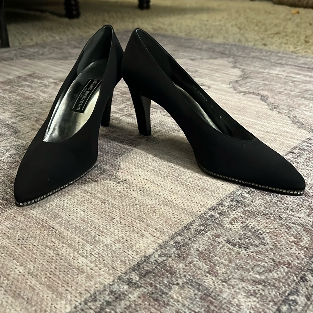 Stuart Weitzman New York Vintage black fabric and rhinestone high heels